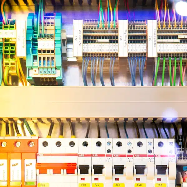 panneau électrique récent et aux normes avec de nombreux branchements